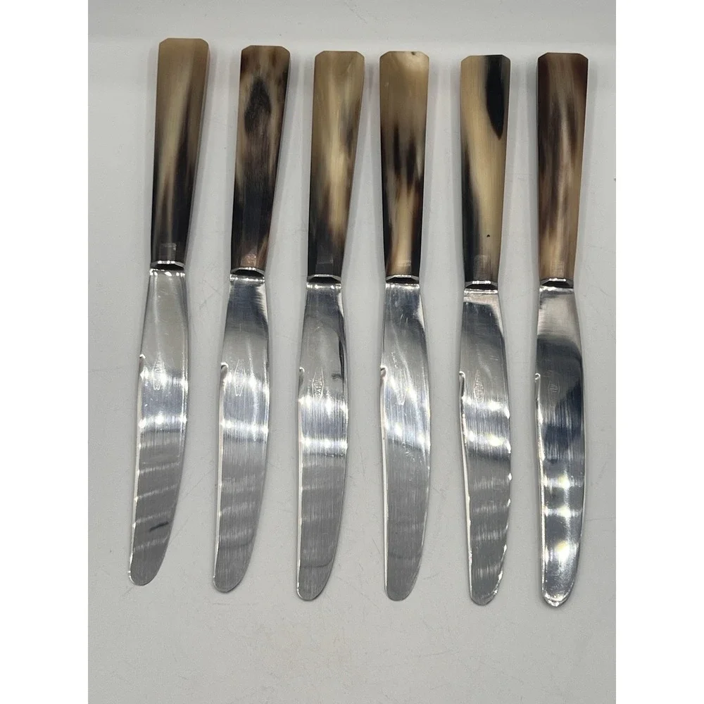 Vintage French Inoxydable Ox Horn Steak Knives Set Of 6